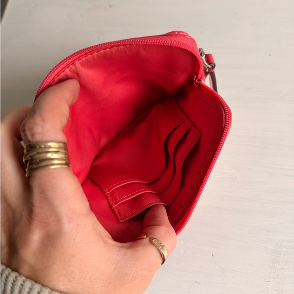 Coach Beige Signature Wristlet with Coral Trim - Picture 2 of 6